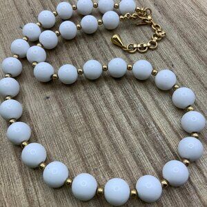 Monet Vintage Style White Milk Beads Gold Tone Collar Necklace